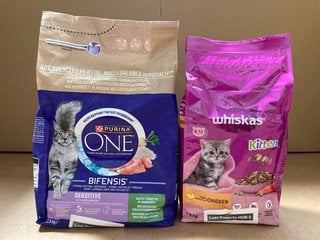 WHISKAS CHICKEN FLAVOURED 2 - 12 MONTHS KITTEN DRIED CAT FOOD 1.9KG BB: 02/26 TO INCLUDE PURINA ONE BIFENSIS SENSITIVE DRIED CAT FOOD PACK 2.8KG BB: 03/26: LOCATION - H8