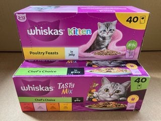 3 X WHISKAS POULTRY FEASTS AND CHEFS CHOICE 40 PACK OF WET KITTEN AND ADULT CAT FOOD PACKS: LOCATION - H8