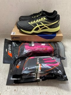 QTY OF ASSORTED SPORT CLOTHING ITEMS TO INCLUDE ASICS GEL - LETHAL FIELD LACE UP TRAINERS IN YELLOW AND BLACK SIZE: 10.5: LOCATION - H8