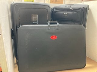 2 X ASSORTED SAMSONITE AND DELSEY HARD/SOFT SHELL TRAVEL CASES IN BLACK TO INCLUDE LARGE CANVAS PROTECTOR BAG IN BLACK: LOCATION - H6