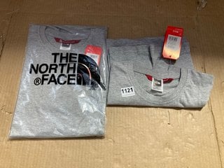 2 X THE NORTH FACE LOGO PRINT SHORT SLEEVE TSHIRTS IN LIGHT GREY SIZE: XL AND 2XL: LOCATION - H0