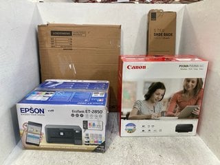 2 X ASSORTED EPSON AND CANON HOME PRINTERS TO INCLUDE LAUNDRY HAMPER AND KEPLIN 5 TIER SHOE RACK: LOCATION - G13