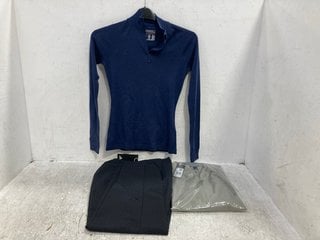 3 X ASSORTED CLOTHING ITEMS TO INCLUDE MOUNTAIN WAREHOUSE EXTREME LONG SLEEVE BASE LAYER TOP IN NAVY SIZE: 8: LOCATION - E6