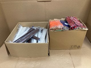 2 X BOXES OF ASSORTED ITEMS TO INCLUDE BOX OF ASSORTED COLOUR LANYARD WITH CLIPS: LOCATION - E8