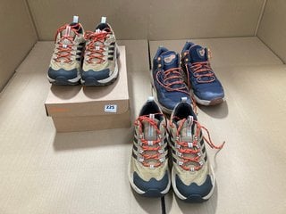 3 X ASSORTED MENS SHOES TO INCLUDE NEW BALANCE FRESH FORM LACE UP WALKING BOOTS IN BLACK AND ORANGE MULTI SIZE: 10.5: LOCATION - E11