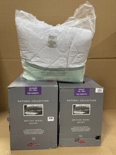 3 X ASSORTED JOHN LEWIS AND PARTNERS BEDDING ITEMS TO INCLUDE SINGLE SIZE MID WARMTH NATURAL COLLECTION BRITISH WOOL DUVET: LOCATION - E12