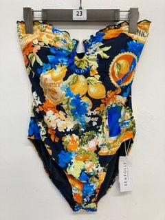 SEAFOLLY AUSTRALIA CIAOBELLA BANDEAU FULL SWIMMING COSTUME IN LEMON PRINT YELLOW AND BLACK SIZE: 12 - RRP - £125: LOCATION - E0