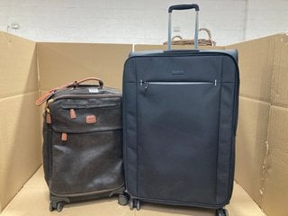 2 X ASSORTED SIZE JOHN LEWIS AND PARTNERS SOFTSHELL TRAVEL SUITCASES IN DARK GREEN AND BLACK: LOCATION - E13