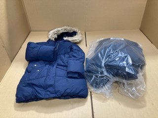 2 X JOHN LEWIS AND PARTNERS CHILDRENS FAUX FUR HOODED ZIP UP COATS IN NAVY SIZE: 6 YRS: LOCATION - E13