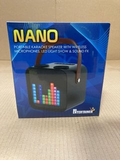 MR ENTERTAINER NANO PORTABLE KARAOKE SPEAKER WITH WIRELESS MICROPHONES , LED LIGHT SHOW AND SOUND (SEALED): LOCATION - E16