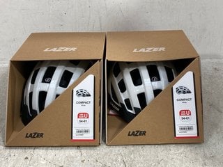 2 X LAZER COMPACT PROTECTIVE BICYCLE HELMETS IN WHITE (UNISIZE): LOCATION - F18