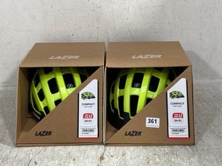 2 X LAZER COMPACT PROTECTIVE BICYCLE HELMETS IN FLASH YELLOW (UNISIZE): LOCATION - F18