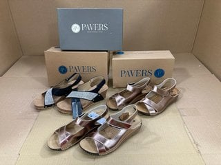 3 X ASSORTED PAVERS WOMENS SHOES TO INCLUDE LEATHER SEQUIN BUCKLE STRAP WEDGE HEELS IN BLACK SIZE: 5: LOCATION - F16