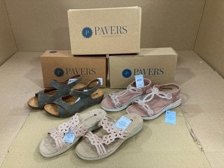 3 X ASSORTED PAVERS WOMENS SHOES TO INCLUDE SUEDE VELCRO STRAP SANDALS IN KHAKI SIZE: 5: LOCATION - F16