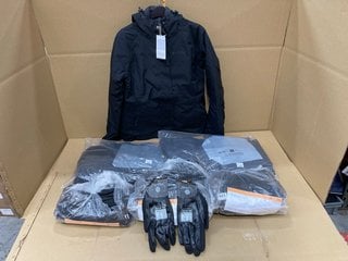 QTY OF ASSORTED CLOTHING TO INCLUDE 3 X MOUNTAIN WAREHOUSE ALASKAN WOMENS 3 IN 1 SHORT WATERPROOF JACKETS IN BLACK SIZE: 10: LOCATION - F15