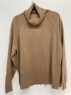 WHISTLES CASHMERE ROLL NECK KNIT JUMPER IN BROWN SIZE: S - RRP - £199: LOCATION - E1