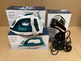 3 X STEAM IRONS TO INCLUDE HANDHELD GARMENT STEAMER: LOCATION - G2