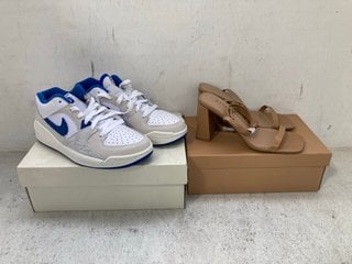 SIMMI LONDON LEATHER BUCKLE STRAP SMALL HEELS IN BEIGE SIZE: 3 TO INCLUDE JORDAN STADIUM 90 TRAINERS IN WHITE/GAME ROYAL BLACK SIZE: 6 - COMBINED RRP - £155: LOCATION - E3