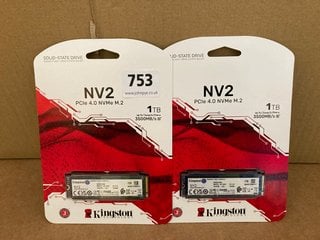 2 X KINGSTON NV2 PCIE 4.0 NVME M.2 SOLID STATE DRIVES - RRP - £100: LOCATION - G6