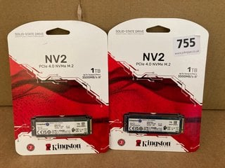 2 X KINGSTON NV2 PCIE 4.0 NVME M.2 SOLID STATE DRIVES - RRP - £100: LOCATION - G6