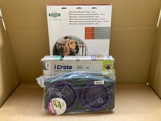 3 X ASSORTED PET ITEMS TO INCLUDE ICRATE 1 DOOR FOLDING CRATE , DEXAS ADJUSTABLE PET FEEDER: LOCATION - G7