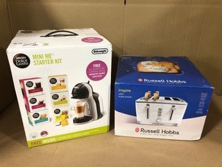 NESCAFE DOLCE GUSTO MINI ME COFFEE MACHINE STARTER KIT TO INCLUDE RUSSELL HOBBS INSPIRE 4 SLICE TOASTER IN WHITE: LOCATION - G11