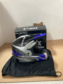 ZORAZ ZOR - X305 PROTECTIVE MOTORCYCLE HELMET IN BLACK/SILVER/BLUE SIZE: L: LOCATION - H18