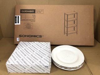 2 X ASSORTED HOUSE HOLD ITEMS TO INCLUDE BOX OF PORTMEIRION DINNER PLATES , SONGMICS SHELVING UNIT: LOCATION - H12