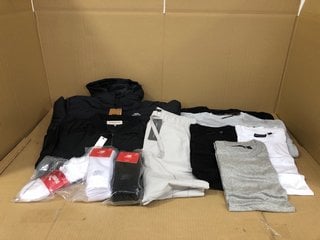 QTY OF ASSORTED MENS CLOTHING TO INCLUDE LYLE AND SCOTT LOGO PRINT ROUND NECK JUMPER IN LIGHT GREY SIZE: XS: LOCATION - H12