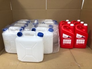 MULTIPACK OF 10L JERRY CANS TO INCLUDE BOX OF CLINELL ENHANCED PODS CANS IN RED: LOCATION - H12