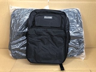 3 X STACKED PADDED BACKPACKS IN BLACK: LOCATION - H11