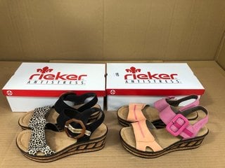 2 X ASSORTED RIEKER SHOES TO INCLUDE LEATHER ANKLE BUCKLE CHUNKY SANDALS IN ORANGE AND PINK SIZE: 38 EU: LOCATION - H9