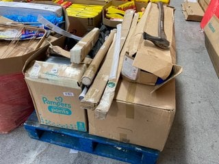 PALLET OF ASSORTED ITEMS TO INCLUDE ROLL OF BLUE FOAM PADDING (PLEASE NOTE: 18+YEARS ONLY. ID MAY BE REQUIRED): LOCATION - A5 (KERBSIDE PALLET DELIVERY)