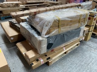 PALLET OF ASSORTED HOUSEHOLD ITEMS & FURNITURE TO INCLUDE HALF DOUBLE DIVAN BASE IN BLACK: LOCATION - B5 (KERBSIDE PALLET DELIVERY)