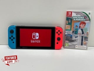 NINTENDO SWITCH 32 GB GAMES CONSOLE (ORIGINAL RRP - £259) IN NEON BLUE & NEON RED: MODEL NO HAC-001(-01, WITH 2 JOY-CON CONTROLLER, DOCK, JOY-CON GRIP, AC ADAPTER, HDMI CABLE AND JOY-CON STRAPS, TO I