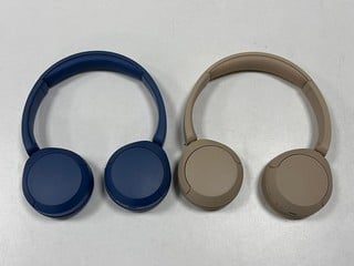 2 X SONY WH-CH520 HEADPHONES IN 1X BLUE & 1X BEIGE (WITH BOX & CHARGE CABLE) [JPTM127495]