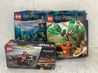 3 X ASSORTED LEGO ITEMS TO INCLUDE HARRY POTTER MANDRAKE AND LEGO SPEED CHAMPIONS 2023 MCLAREN RACECAR: LOCATION - D12