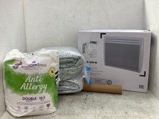 4X ASSORTED HOUSEHOLD ITEMS TO INCLUDE RADIANT PANEL HEATER AND SLUMBERDOWN ANTI ALLERGY DOUBLE DUVET 10.5 TOG: LOCATION - D7