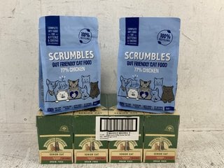 3 X PET FOOD ITEMS TO INCLUDE SCRUMBLES 750G GUT FRIENDLY CAT FOOD BAG - BBE 03/2025: LOCATION - D4