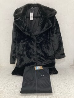 SELECT WOMENS PUSH LONG FUR COAT IN BLACK - UK SIZE: MEDIUM TO INCLUDE NIKE MENS BLACK ZIP UP SWEATSHIRT - UK SIZE: MEDIUM: LOCATION - D3