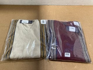 2 X GABICCI COLLEZIONE STRIPE CARDIGANS IN CREAM AND BURGUNDY - UK SIZE: XL - COMBINED RRP: £130.00: LOCATION - A8