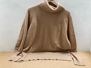 WHISTLES WOMENS CASHMERE ROLL NECK JUMPER IN OATMEAL - UK SIZE: LARGE - RRP: £199.00: LOCATION - A9