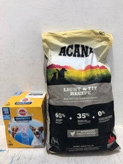 PEDIGREE DENTASTIX DAILY ORAL CARE - BBE: 24/10/2025 TO INCLUDE ACANA LIGHT & FIT RECIPE MADE WITH FRESH CHICKEN AND RAW HAKE DOG FOOD 11.4KG - BBE: 20/02/2026: LOCATION - A11