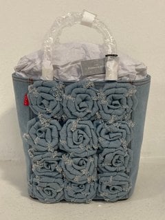 LULU GUINNESS ROSES BIBI TOTE BAG IN DENIM - RRP £275: LOCATION - FRONT BOOTH