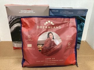 3 X ASSORTED WARMING THROWS TO INCLUDE DREAMLAND COSY UP SILKY SOFT FAUX FUR WARMING THROW - SIZE: 120 x 160 CM: LOCATION - C0