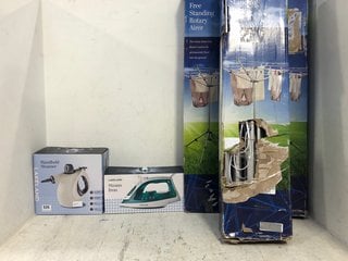 3 X FREE STANDING ROTARY AIRERS TO INCLUDE HANDHELD STEAMER AND STEAM IRON: LOCATION - C2