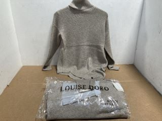 2 X LOUISE DORO TWO PIECE ROUND NECK JUMPERS AND DRESSES IN STONE - ONE SIZE - COMBINED RRP: £110.00: LOCATION - B10