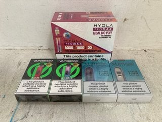 QTY OF ASSORTED VAPES TO INCLUDE 2 X VAPORESSO XROS4 VAPE (PLEASE NOTE: 18+YEARS ONLY. ID MAY BE REQUIRED): LOCATION - D0