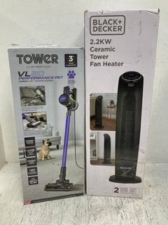 TOWER VL20 PERFORMANCE PET CORDED 3 - IN - 1 VACUUM CLEANER TO INCLUDE BLACK+DECKER 2.2KW CERAMIC TOWER FAN HEATER: LOCATION - C10