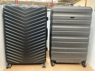 2 X JOHN LEWIS & PARTNERS HARD SHELL WHEELED LARGE SUITCASES IN GREY AND BLACK: LOCATION - A-1